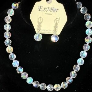 New Clear Crystal Glass Beaded Necklace Earring